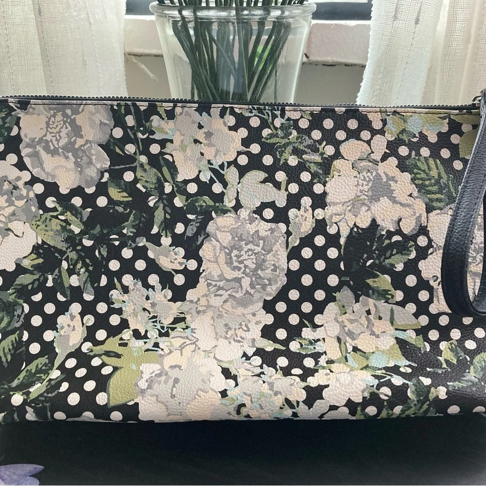 Betsey Johnson Black Floral Polka Dot Clutch - Picture 2 of 6